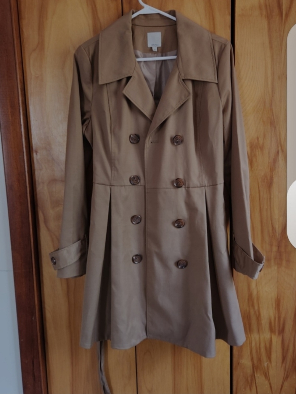 Halogen Camel Double-Breasted Trench Coat with Waist Tie